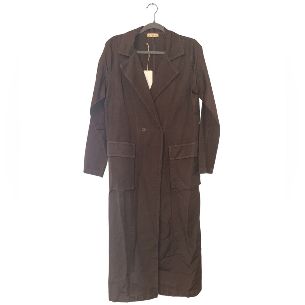 NWT STARK-X Oversized Utility Trench Coat Ash Grey Linen Blend Maxi Luxury $399 - Picture 7 of 11